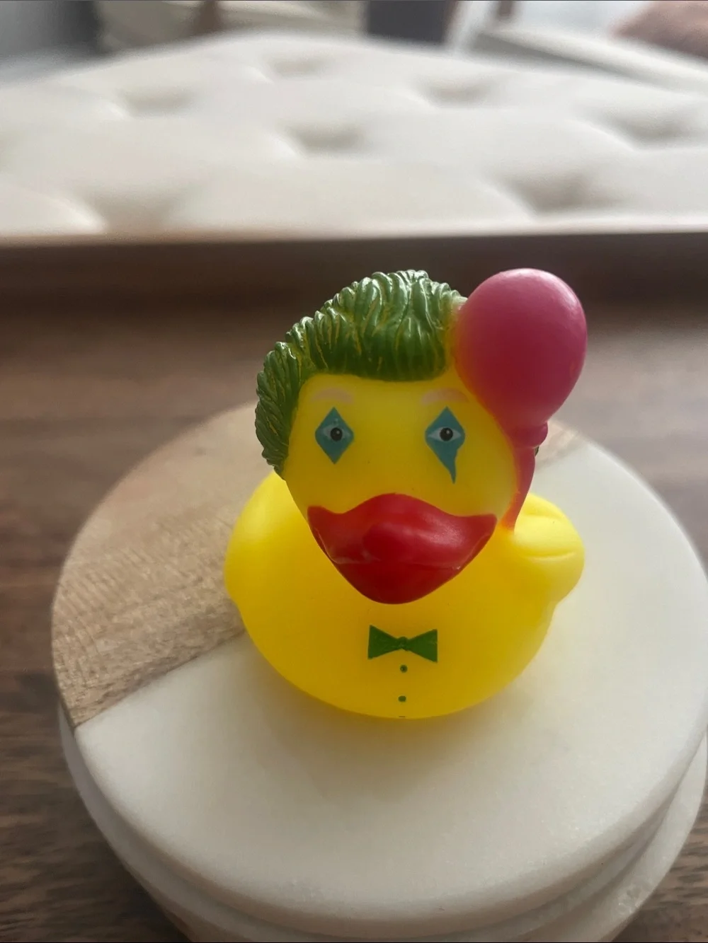 Yellow Clown Rubber Duck Bath Toy with Pink Balloon